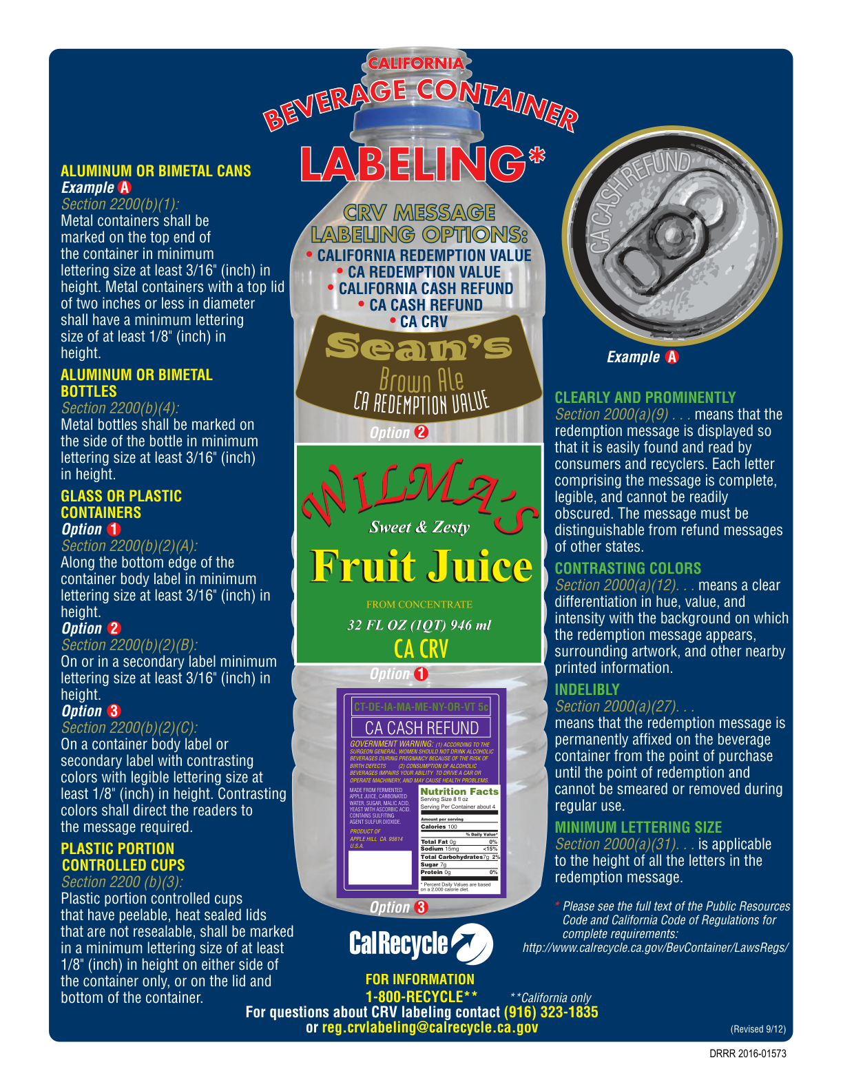 CalRecycle: Beverage container labeling requirements (CRV message options and placement)